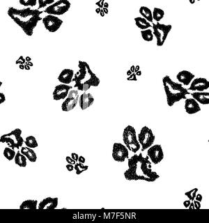 Vector pattern senza giunture da cani neri footprint. Dog paw print Illustrazione Vettoriale