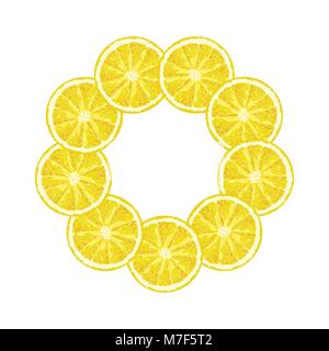 Vettore telaio rotondo di fetta di limone. Citrus lemon telaio con spazio di copia Illustrazione Vettoriale