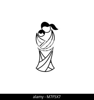 Simbolo del vettore della maternità. Illustrazione della madre con il suo bambino in imbracatura Illustrazione Vettoriale