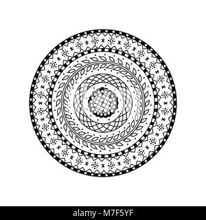 Vettore mandala rotondo. Etnica ornamento decorativo. Pagina di colorazione prenota anti stress per pazienti adulti Illustrazione Vettoriale