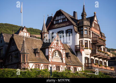 Hotel Krone, Assmannshausen, Rheingau, Assia, Deutschland, Europa Foto Stock