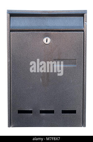Grigio metallo mailbox isolati su sfondo bianco. Percorso salvato. Foto Stock
