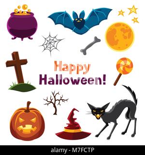 Happy halloween seamless pattern con personaggi e oggetti Illustrazione Vettoriale
