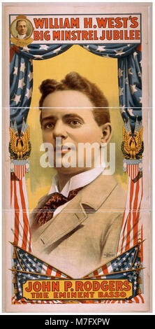 Immagine promozionale per il Big Minstrel Jubilee di William H. West, uno spettacolo di minstrel dei primi anni del XX secolo. L'immagine mostra l'intrattenimento e la cultura teatrale del tempo. Foto Stock