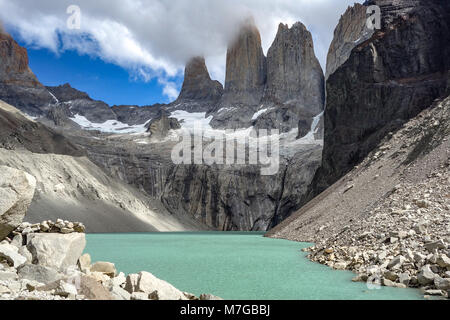 La base delle torri (Base Las Torres), il Parco Nazionale di Torres del Paine Patagonia Cilena Foto Stock