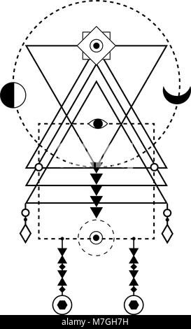 Geometria Sacra forme. Totem magico. Alchimia, religione, filosofia, hipster elementi e logo. Bohemian simbolo etnica Illustrazione Vettoriale