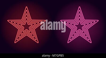 Il neon rosso e rosa star. Illustrazione Vettoriale di neon star costituito da cinque profili, con retroilluminazione sullo sfondo scuro Illustrazione Vettoriale