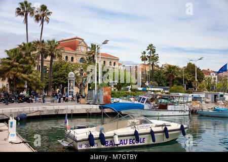 Porto Vecchio Vieux Port, dietro la Town Hall Hotel de Ville, old town Le Suquet, Cannes, Costa Azzurra, Francia del Sud, Francia, Europa Foto Stock