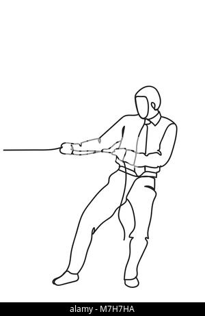 Disegnata a mano uomo d affari tirando la corda forte imprenditore il concetto di concorrenza Illustrazione Vettoriale