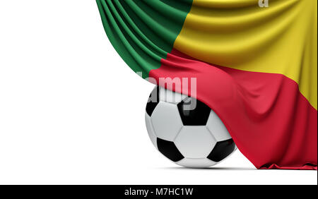 Benin bandiera nazionale avvolto su un calcio palla. Il rendering 3D Foto Stock