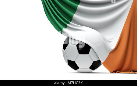 Irlanda bandiera nazionale avvolto su un calcio palla. Il rendering 3D Foto Stock