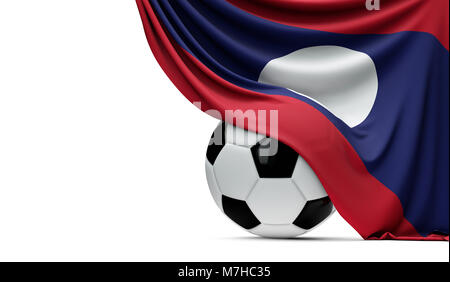 Laos bandiera nazionale avvolto su un calcio palla. Il rendering 3D Foto Stock