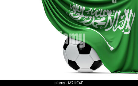 Arabia Saudita bandiera nazionale avvolto su un calcio palla. Il rendering 3D Foto Stock