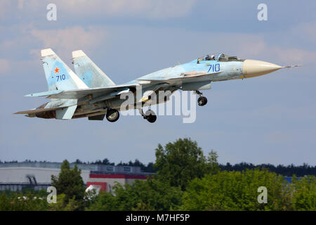 Su-35 banco di prova di T-50 motore tenuto spento per un volo di prova, Zhukovsky, Russia. Foto Stock