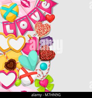 Seamless pattern con cuori, oggetti, decorazioni. Sfondo può essere usato per il giorno di San Valentino e nozze Illustrazione Vettoriale