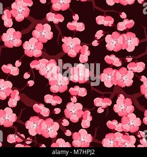 Il giapponese Sakura seamless pattern con fiori stilizzati. Sfondo costituito senza maschera di ritaglio. Facile da usare per il fondale, tessile, la carta di avvolgimento Illustrazione Vettoriale