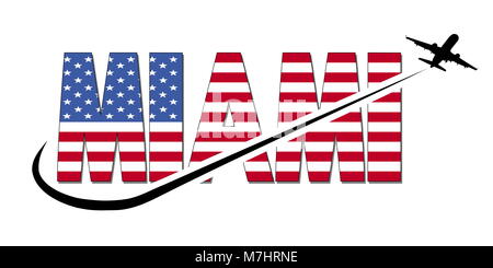 Bandiera di Miami il testo con il piano silhouette e swoosh illustrazione Foto Stock