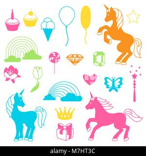Raccolta di unicorns fantasia e oggetti decorativi Illustrazione Vettoriale