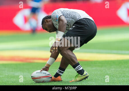 Vancouver, Canada. Il 10 marzo 2018. Tavite Veredamu di Figi punteggio contro la Spagna. HSBC/ Canada Sevens-Day uno BC Place. © Gerry Rousseau/Alamy Live News Foto Stock