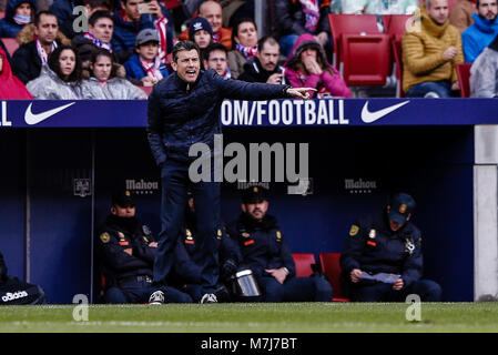 Juan Carlos Unzue allenatore del Celta de Vigo La Liga match tra Atlético de Madrid vs Celta de Vigo a Wanda Metropolitano stadium in Madrid, Spagna, 11 marzo 2018. Credito: Gtres Información más Comuniación on line, S.L./Alamy Live News Foto Stock