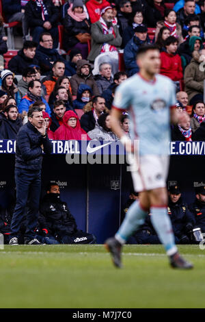 Juan Carlos Unzue allenatore del Celta de Vigo La Liga match tra Atlético de Madrid vs Celta de Vigo a Wanda Metropolitano stadium in Madrid, Spagna, 11 marzo 2018. Credito: Gtres Información más Comuniación on line, S.L./Alamy Live News Foto Stock