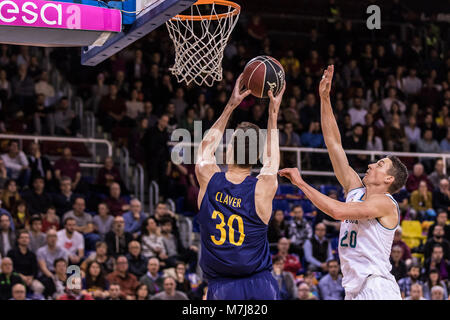 Barcellona, Spagna - 11 Marzo: Victor Claver, #30 del FC Barcelona Lassa in azione durante la Liga Endesa - ACB match tra FC Barcelona e Lassa Real Madrid al Palau Blaugrana il 11 marzo 2018 a Barcellona, Spagna. Foto: Javier Borrego / AFP7 Foto Stock