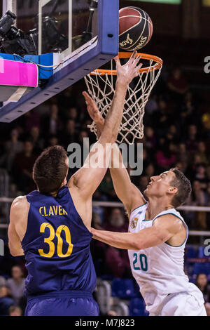 Barcellona, Spagna - 11 Marzo: Victor Claver, #30 del FC Barcelona Lassa in azione durante la Liga Endesa - ACB match tra FC Barcelona e Lassa Real Madrid al Palau Blaugrana il 11 marzo 2018 a Barcellona, Spagna. Foto: Javier Borrego / AFP7 Foto Stock