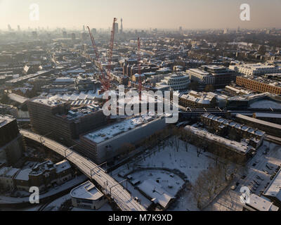 Vista aerea da Camden Town borough durante la nevicata a Londra 2018 Foto Stock