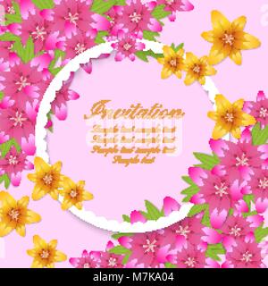 Invito scheda luminoso con fiori gigli. Illustrazione Vettoriale. Illustrazione Vettoriale