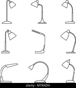 Lampada da scrivania icon set. Vettore di linea sottile Illustrazione Vettoriale