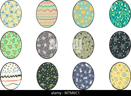 Serie di dipinti a mano le uova di Pasqua, vettore Illustrazione Vettoriale