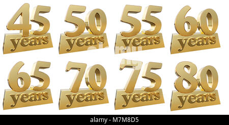 Set di golden cifre su un lingotto d'oro per l'anniversario. 3d illustrazione Foto Stock