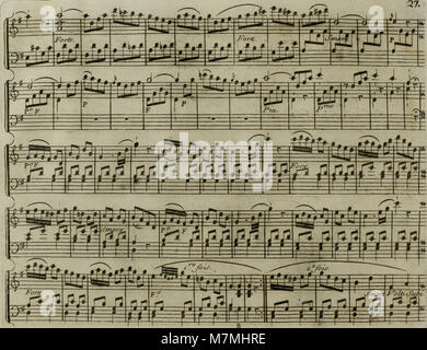 Un arrangiamento musicale del 1795 intitolato "Andante du célèbre Haydn", adattato per l'arpa con accompagnamento opzionale di violino, che rappresenta la pratica esecutiva di musica classica del XVIII secolo. Foto Stock