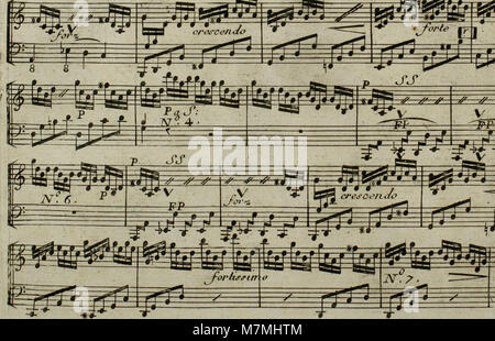 Un arrangiamento musicale del 1795 intitolato Andante du célèbre Haydn, adattato per arpa con accompagnamento opzionale di violino, che riflette lo stile e la strumentazione di musica classica europea del tardo XVIII secolo. Foto Stock