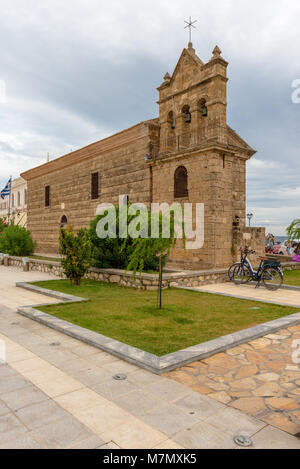 Zante, Grecia - 29 Settembre 2017: l'antica chiesa di San Nicola del molo si trova sulla piazza Solomos sul Mar Ionio isola di Zante. Gr Foto Stock