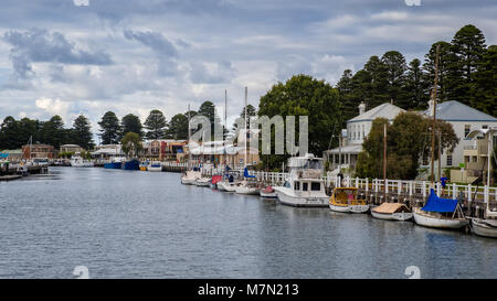 Posti barca su Le Moyne, Port Fairy, Victoria, Australia Foto Stock