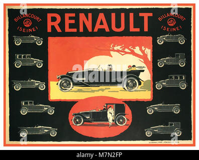 1900 Vintage francese Renault Automobile Automobile Poster auto. Un francese Art Déco poster per la Renault, circa 1920 raffigurante la società elegante nuovi modelli dell'anno e l'elegante gente che ride in loro. Billancourt Francia Foto Stock