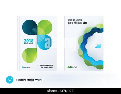 Serie di brochure design, astratto rapporto annuale, copertura orizzontale, layout opuscolo in formato A4 con il vettore verde turchese forma arrotondata per la promozione, advertis Illustrazione Vettoriale