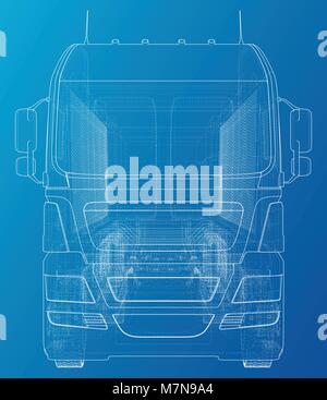 Semi-rimorchio camion sketch. Veicolo Eurotrucks. Illustrazione di tastatura di 3d. EPS 10 formato vettoriale Illustrazione Vettoriale