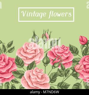 Frontiera senza giunture con rose vintage. Decorativi fiori retrò. Facile da usare per il fondale, tessile, la carta di avvolgimento Illustrazione Vettoriale