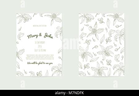 Sfondo di matrimonio con fatti a mano elementi floreali. Wedding moderna collezione.illustrazione vettoriale EPS.10 Illustrazione Vettoriale