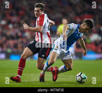 (28) Inigo Cordoba, (20) Joseba Zaldua durante lo spagnolo La Liga partita di calcio tra Athletic Club Bilbao e c.d. Leganes a stadio di San Mames, a Bilbao, Spagna settentrionale, Domenica, Marzo, 11, 2018. Credito: Gtres Información más Comuniación on line, S.L./Alamy Live News Foto Stock