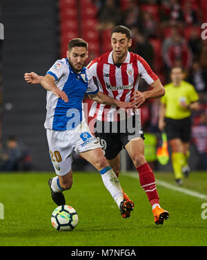 (20) Joseba Zaldua, (19) Sabin Merino spagnolo durante il Liga partita di calcio tra Athletic Club Bilbao e c.d. Leganes a stadio di San Mames, a Bilbao, Spagna settentrionale, Domenica, Marzo, 11, 2018. Credito: Gtres Información más Comuniación on line, S.L./Alamy Live News Foto Stock