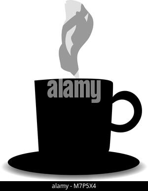 Silhouette nera di elegante bollitore per tè o caffè fumante tazza isolata su sfondo bianco. Illustrazione Vettoriale, icona, logo, segno, simbolo della bevanda calda tazza Illustrazione Vettoriale
