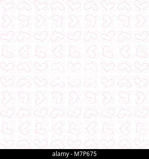 Vector retrò carino seamless pattern con contorno rosa cuori su sfondo bianco per il giorno di San Valentino carte d'amore. Semplice stampa per la stampa su tessuto Illustrazione Vettoriale