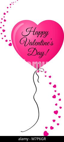 Realistico rosa a forma di cuore palloncino elio con onda verticale fatta di tante rose di diverse dimensioni e cuori buon san valentino iscrizione isolato Illustrazione Vettoriale