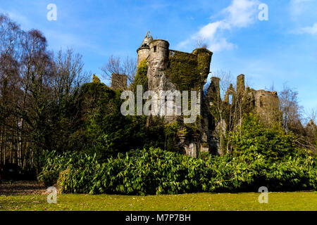 Oltre cresciuta la rovina del castello di Buchanan, Drymen, Stirlingshire, Scozia. Foto Stock