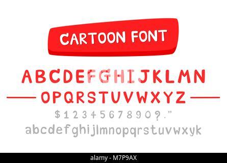 Font vettoriali per cartoon, carino, vettore alfabeto inglese, lettere maiuscole e minuscole, numero e segno di denaro Illustrazione Vettoriale