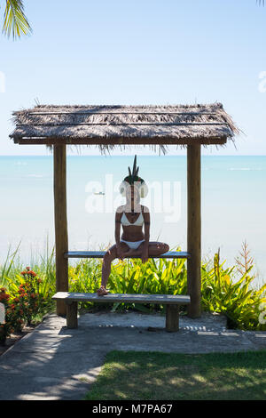 Bella giovani indigeni Pataxo donna a Bahia, Brasile Foto Stock