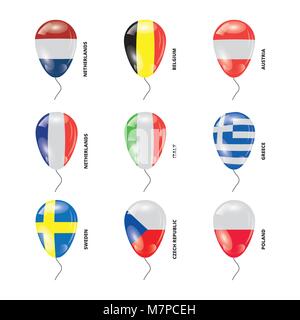 Shiny palloncini con i paesi europei i flag impostati Illustrazione Vettoriale